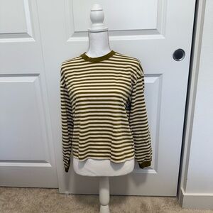 Madewell Olive and White Striped Long Sleeve Tee